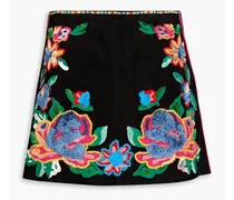 Floral-appliquéd suede mini skirt - Black
