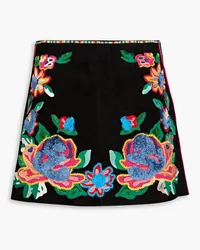 Valentino Garavani Floral-appliquéd suede mini skirt - Black Black