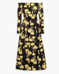 EMILIA WICKSTEAD Corey off-the-shoulder floral-print faille midi dress - Black Black