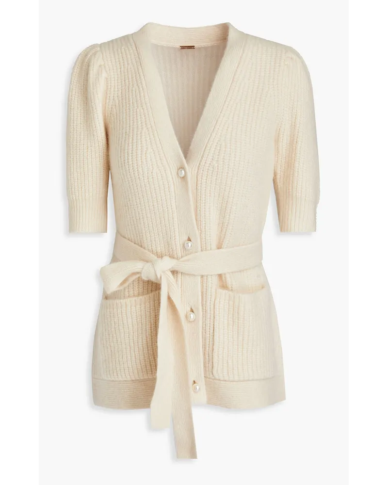 Brushed ribbed cashmere and silk-blend cardigan - Neutral