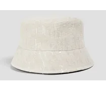 Prince of Wales checked embellished linen bucket hat - White