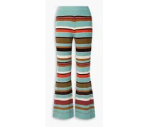 Rochelle striped ribbed wool and cashmere-blend flared pants - Blue