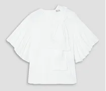Bow-embellished cotton-blend poplin blouse - White
