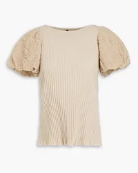 Mother of Pearl Ribbed stretch-cotton and cloqué top - Neutral Neutral