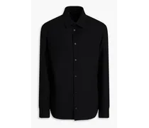 Wool-blend twill overshirt - Black