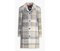 Checked wool-blend coat - White