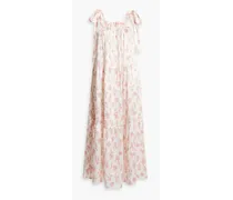 Tiered floral-print silk-satin midi dress - Pink