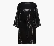 Belted sequined jersey mini dress - Black