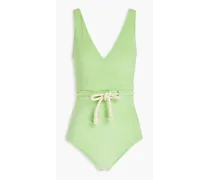 Yasmin wrap-effect cotton-blend terry swimsuit - Green