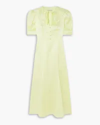 Alessandra Rich Tie-neck ruffled silk-satin midi dress - Yellow Yellow