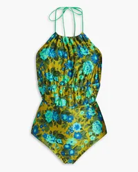 Zimmermann Gathered floral-print halterneck swimsuit - Yellow Yellow