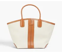 Leather-trimmed canvas tote - Brown