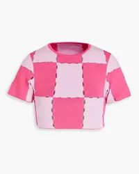 Jacquemus Gelato cropped checked laser-cut cotton-blend top - Pink Pink