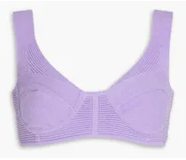 Bouclé-knit cotton-blend bra top - Purple