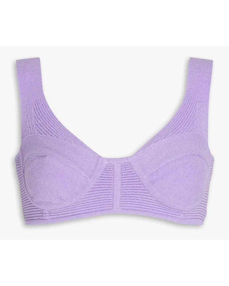 Hervé Léger Bouclé-knit cotton-blend bra top - Purple Purple