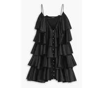 Tiered ruffled silk-satin mini dress - Black