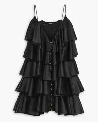 Balmain Tiered ruffled silk-satin mini dress - Black Black