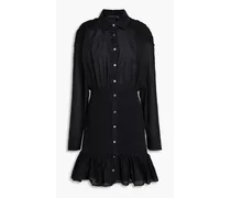 Shirred cotton mini shirt dress - Black