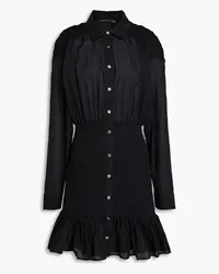 Veronica Beard Shirred cotton mini shirt dress - Black Black