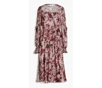 Ruffled floral-print silk-voile midi dress - Burgundy