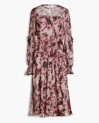 Alberta Ferretti Ruffled floral-print silk-voile midi dress - Burgundy Burgundy