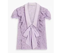Alice Olivia - Delisa pussy-bow ruffled broderie anglaise blouse - Purple