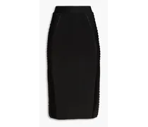 Mesh-paneled ribbed-knit midi pencil skirt - Black