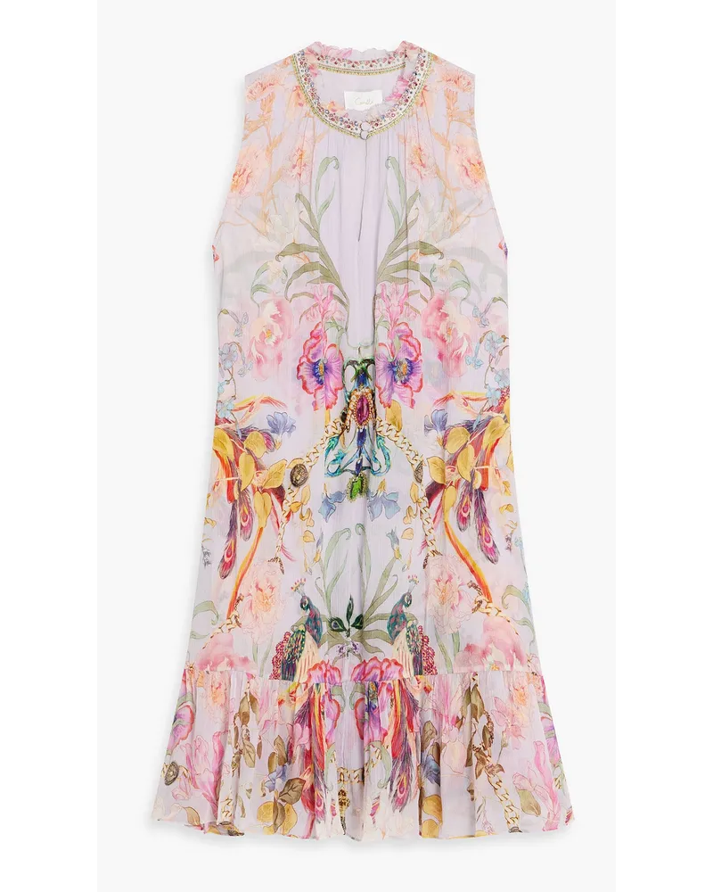 Camilla Crystal-embellished printed silk-georgette mini dress - Purple Purple