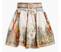 Belted printed silk mini skirt - Pink