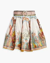 Zimmermann Belted printed silk mini skirt - Pink Pink