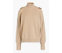 Ribbed mélange cashmere turtleneck sweater - Neutral