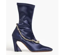 Chain-trimmed satin ankle boots - Blue