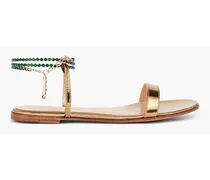 Serena crystal-embellished mirrored-leather sandals - Metallic