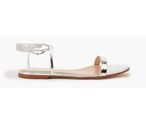 Embellished mirrored-leather sandals - Metallic