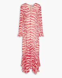 Ganni Ruffled tiger-print georgette maxi dress - Red Red