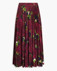 Oscar de la Renta Pleated floral-print satin-jersey midi skirt - Purple Purple