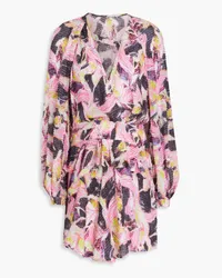 IRO Franci wrap-effect printed fil coupé satin mini dress - Pink Pink