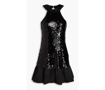 Satin-twill paneled sequined tulle mini dress - Black