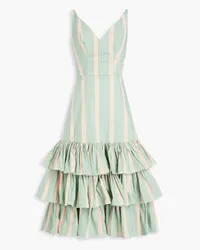 Stella Jean Gathered striped cotton-blend poplin midi dress - Green Green