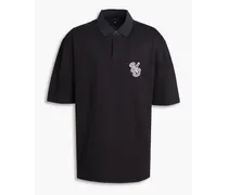 Embroidered cotton-twill polo shirt - Black
