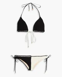 Zimmermann Two-tone crochet-knit triangle bikini - Black Black