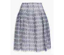Pleated broderie anglaise cotton-blend skirt - Blue