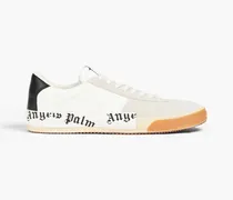 New Vulcanized printed leather and suede sneakers - White