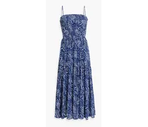 Lesse shirred printed cotton-voile midi dress - Blue