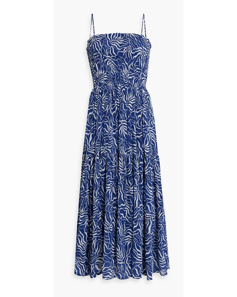 Joie Lesse shirred printed cotton-voile midi dress - Blue Blue
