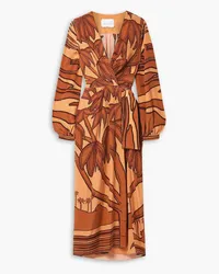 Johanna Ortiz Sociedades Antiguas printed silk crepe de chine midi wrap dress - Brown Brown