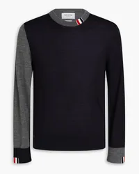 Thom Browne Two-tone wool-blend sweater - Blue Blue