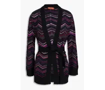 Crochet-knit wool-blend cardigan - Black