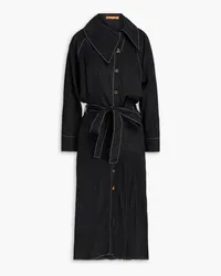 REJINA PYO Thalia topstitched crinkled-crepe midi shirt dress - Black Black