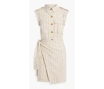 Giselle wrap-effect striped linen-blend mini dress - White
